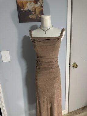 Women's Shimmer Brown Cowl Neck Evening Dress